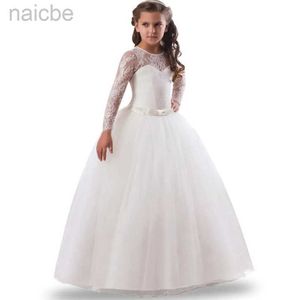 Vestidos da menina renda manga cheia vestido de princesa crianças vestidos de comunhão para tule renda traje roupas júnior ldd240313