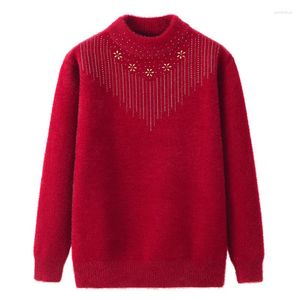Suéteres femininos outono inverno gola alta camisola de malha para mulheres imitação de lã de lã vovó engrossar pulôver inferior quente puxar mãe