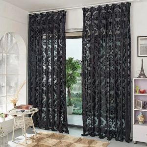 Gardiner helt nya lyxiga solid svart sammet gardiner för vardagsrum sovrum ren fönster decos mjukt flockade tyg ren gas gardiner
