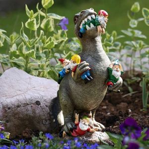 Rzeźby ogrodowe dinozaur jedzące gnome posągi na zewnątrz zabawne figurki żywiczne Dekor rzeźby do ogrodowego patio trawnika ozdobne dekoracje 1pc 1pc