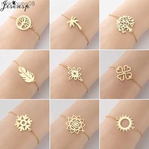 Bileklik Paslanmaz Çelik Bitki Cazibe Bilezik Minimalist Lotus Mandala Yaprak Kar Tanesi Bilezikler Kadınlar İçin Yaşam Ağacı Bangles Jewelryl2403