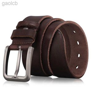 Belts Men Layer Leather Casual High Quality Belt Vintage Design Buckle Genuine Leather Belts Men Original Cowhide ldd240313