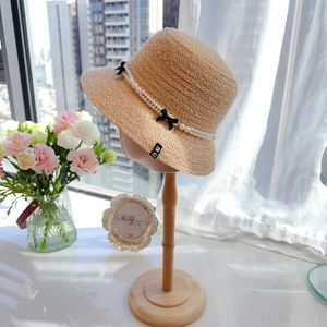 Spring/Summer Designer Bucket Hat Elegant Pearl Bow Decoration Fisherman Hats Personalized Outdoor Straw Hat