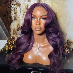 Syntetiska peruker Syntetiska peruker Deep Purple Spets Front Wigs Dark Burgogne Body Wave Spets Front Wigs For Women Syntetiska spetsar med hår LDD240313