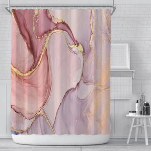 カーテン豪華な大理石の印刷された防水シャワーカーテンピンクの金の紫色の勾配カスタムシャワーカーテンフック3Dバスルームスクリーン