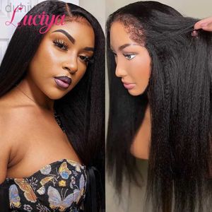 Synthetic Wigs Synthetic Wigs 4C Edges Hairline Kinky Straight 13x4 Lace Front Wig Hair Transparent Yaki Straight Lace Frontal Wig With Curly Hair ldd240313