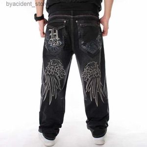 Мужские джинсы Nanaco Man Свободные мешковатые джинсы Хип-хоп Скейтборд Вышивка Джинсовые брюки Мужские черные брюки Китайский размер 30-46 L240313