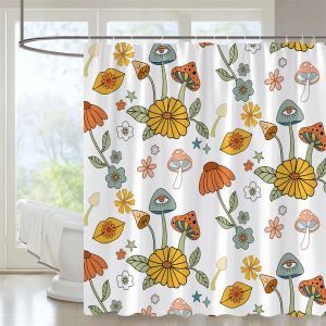 Curtains Colorful Mushroom Ganoderma Shower Curtain Wild Plant Food Print Cartoon Cute Image Children's Bathroom Curtain Fabric Decor Set