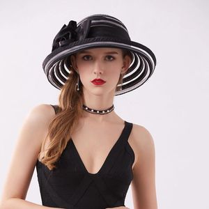 Wide Brim Hats Fashion Formal Hat For Woman Flower Temperament Wedding Dress Spring Summer Mesh Sunshade Breathable Sun