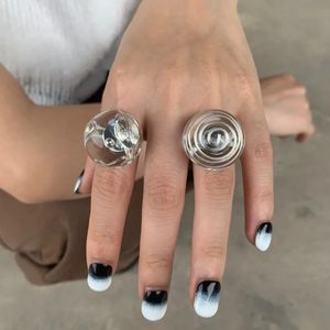 Hipérbole espiral transparente modelado anel acrílico na moda vintage redondo anel geométrico para mulher y2k jóias festa 240311