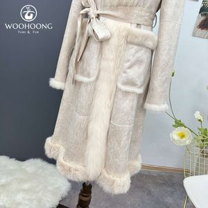 Снежная куртка, новый женский костюм с кроликом и интегрированным воротником из лисьего меха от Wuhuang, приталенный темперамент, зимняя одежда 8454