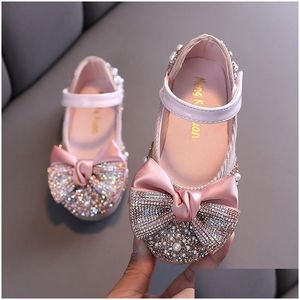 Sneakers Children Leather Shoes Bow Princess Girls Party Dance Baby Student Flats Kids Performance D785 221028 Drop Delivery Maternit Dh0Nh