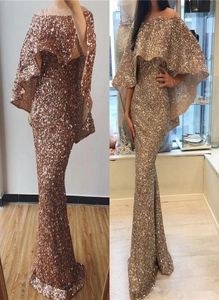Árabe 2020 Sparkly Rose Gold Lantejoulas Vestidos de Noite Alças Sereia Split Prom Longo Formal Party Pageant Vestidos Dubai Robe 7759944