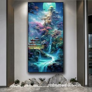 Stitch Large Size Chinese style Diamond Painting Mountain and Waterfall Scenery 5d Diy Embroidery Mosaic Home Decor Cross Stitch G419