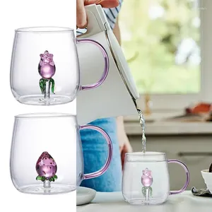 ワイングラスクリスタルカップガラス3D飲料カップストロベリー透明な多目的コーヒーマグの美学