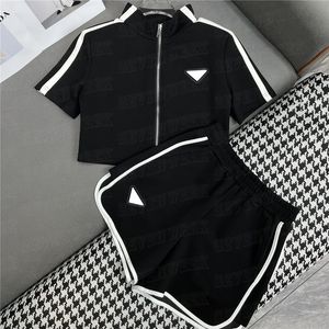 Womens Zipper Cardigan Shorts Sets Casual Suit Classic Badge Cropped t Shirts Tops Summer Short Pants Sportswear