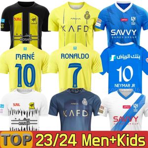 23 24 Al Nassr FC Camisas de futebol Ronaldo BENZEMA 2023 2024 Home amarelo fora CR7 Mane Gonzalo Martinez Talisca FÃS versão jogador masculino kit infantil futebol shiirt Al-Nassr