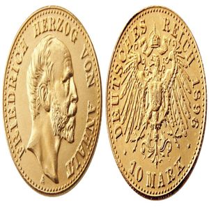 Tyska St Anhalt-Dessau Friedrich I 1896 1901 10 Mark Craft Gold Plated Copy Coin Metal Dies Manufacturing Factory 187U