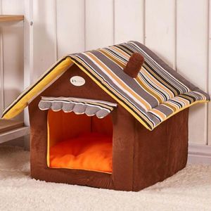 Casa para cães listrada capa removível tapete cama para dormir para cães pequenos e médios canil220j