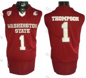 Maglia da uomo vintage Washington State Cougars Klay 1 Thompson College Basketball Maglie rosse Home cucite Camicie SXXL7976341