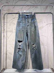 Herrenjeans 23SS hohe Version B Familienherbststil Unisex-Paarstil gerades Bein zerrissenes weites Bein modische Jeans 1EVI