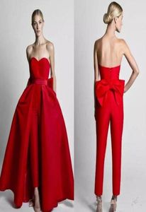 2020 New Modest Red Jumpsuits Wdding Dresses With Detachable Skirt Strapless Bride Gown Bridal Party Pants for Women Custom Made 74673693