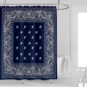 Tende Bandana Tenda da doccia sudoccidentale Paisley Blu navy Boho Mandala Decorazione floreale per il bagno Tessuto in poliestere impermeabile con ganci