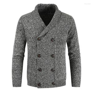 Suéter masculino de malha cardigan suéter 2024 outono inverno marca sólida moda casual malhas duplas