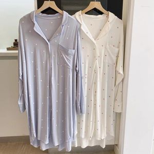 Damska odzież sutowa QWeek Modal Shirt Cardigan Soft Basicasual Knee Długość nocna sukienka Koreańska