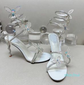 Kadınlar Elbise Ayakkabı 9.5 cm Sargı Kristal Ayak Yüzüğü Moda Partisi Stiletto Ziyafet Ayakkabıları