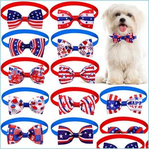 Hundkläder Tillbehör 12 Designs Independence Day Pet Bow Tie Patriotic Cat Justerbar Star and Stripes Collar 4th of Jy Small Pets D Dheno