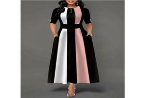 Damskie sukienki w stylu plus size vintage damskie sukienki na pół rękawie na imprezę z imprezą w Wielkiej Brytanii Poliester długi różowy fioletowy letni lato Casual2856015
