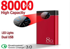 Banco de potência grande capacidade 80000mah carga rápida dupla usb luzes led portátil carregamento rápido powerbank para iphone xiaomi samsung fre5811193