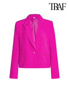 Traf Women Fashion Front Buzd Blazer Płaszcz Vintage Long Rękaw Kieszenie Kobieta Opieka wierzcha Chic Tops 240229