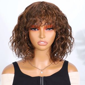 Elegante perucas de cabelo humano para mulheres encaracolado perucas de cabelo humano curto p4/30 destaque onda de água remy perucas de cabelo brasileiro