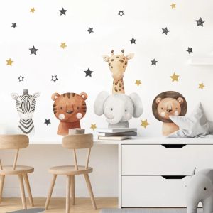 Klistermärken Boho Cartoon Cute Bear Giraffe Animals Stjärnor Väggklistermärke Nursery Vinyl Children's Wall Art Decals för Baby Kids Room Home Decor
