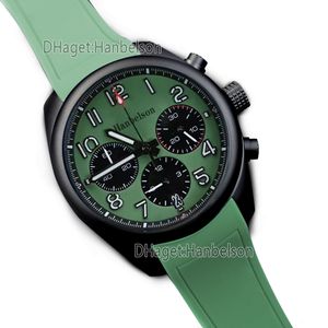 Orologio da uomo Cinturino in pelle di nylon verde Cronografo al quarzo Orologi da polso Cassa in acciaio nero Orologio sportivo da 45 mm