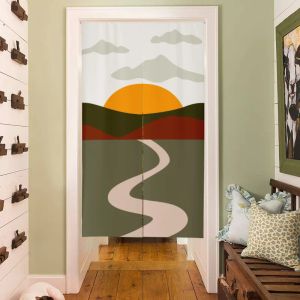 Curtains Nordic Landscape Painted Doorway Curtains for Kitchen Cafe Decor Short Hanging Half Curtain Home Entrance Noren Door Curtains