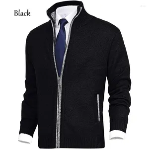 Herrtröjor 2024 Solid mode cardigan tröja stativ krage hösten manlig blixtlås stickad kappa långärmad pullover jackor stor storlek