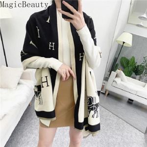 Designer Scarves Winter Scarf Women Cashmere Pashmina Horse Print Shawls Wraps Lady Thick Blanket Bufanda294v