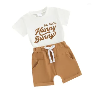 Комплекты одежды для маленьких мальчиков, рубашка Hunny Chicks Dig Me, комплект брюк с круглым вырезом и короткими рукавами с буквенным принтом, летняя пасхальная одежда