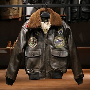 Classic Vintage Bomber Jackets Man Plus Size Brodery Outdoor Thick Real Leather Clothers 240309