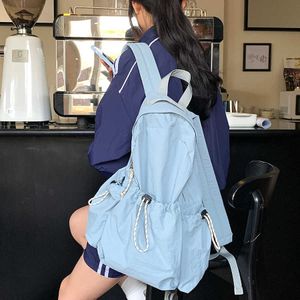 Простой синий рюкзак в корейском стиле от HBP, удобный для путешествий, легкий нейлоновый шнурок