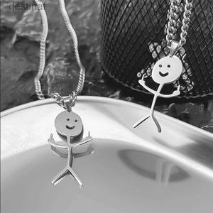 Other 2023 Mens Funny Middle Finger Stickman Necklace Cute Punk Style Titanium Steel Pendant Couple New Trinket Gift AccessoriesL242313C24326