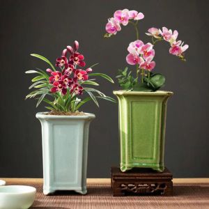 Planters Creative Geyao Ice Crack Chinese Style Orchid Plant Pot Flowerpot Desktop Ornaments Vase Bonsai Container Planter Home Decor