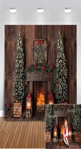 Pography Background Christmas Decoration Tree Retro Vintage Wooden Wall Fireplace Christmas Backdrops for Po Studio2943592