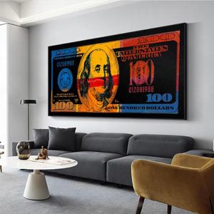 絵画ゴールドモダンカラフルな100マネーキャンバスペインティングウォールアートQuadro Street Abstract Poster Picture Home Decor234H