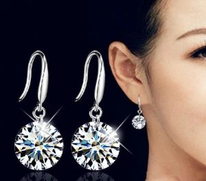 Gümüş Gümüş Gelin Kristal Damla Küpeler 10mm Klasik Parlak Takı Düğün Aksesuarları Gelin Kadınlar İçin Rhinestone Küpe