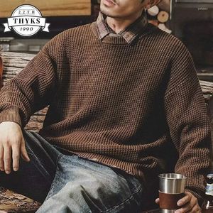 Men's Sweaters American Vintage Sweater Basic Simple Solid Thick Versatile Knit Pullovers Casual Round Neck Cargo Knitwear Autumn Winter