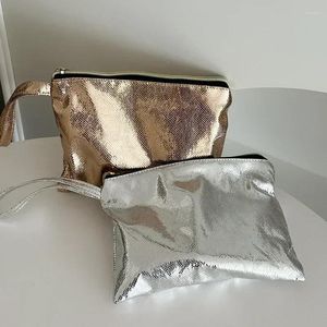 Kosmetiska väskor mode rosguld silver sminkväska för kvinnor bärbara kvinnors kopplingar stor kapacitetsarrangör förvaringspåse